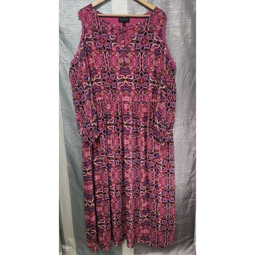 Lane Bryant Pink Paisley Lace Cold Shoulder Maxi Dress Plus Size 24 Tie Neck